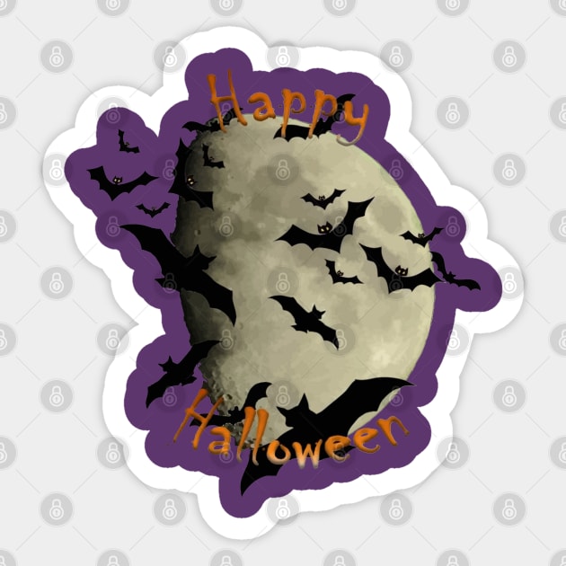 Happy Halloween Bats and Haunting Moon Sticker by taiche